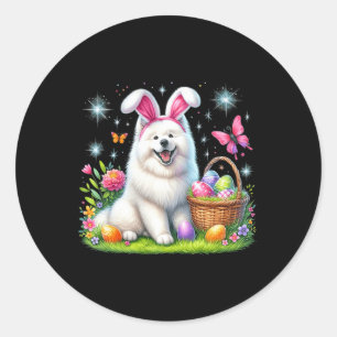 Niedlicher Bunny Samoyed Dog Ostereier Aktionskorb Runder Aufkleber