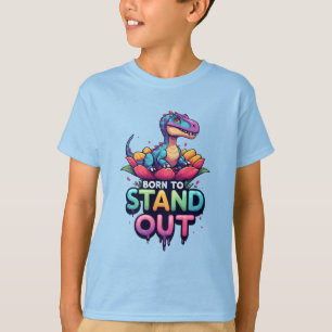 Niedlicher bunter Dinosaurier sitzt auf einer Blum T-Shirt