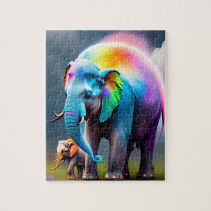 Niedlicher, bunter Elefant und Elefant der Mama