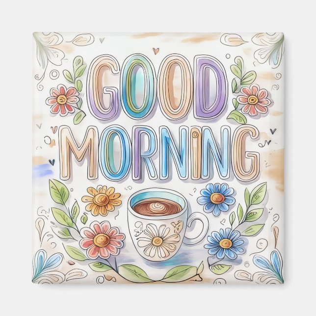 Niedlicher, bunter Guten Morgen Kühlschrank Magnet (Vorne)