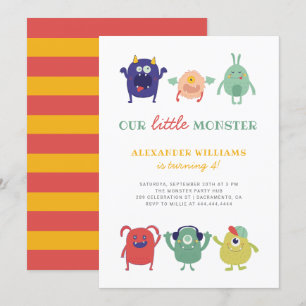 Niedlicher, bunter Kleines Monsterkind zum Geburts Einladung