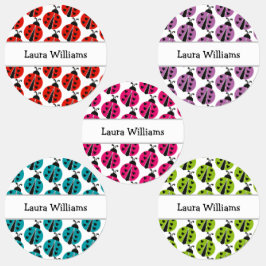 Niedlicher bunter Ladybug Personalisierter Name Etiketten