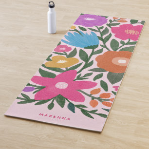 Niedlicher, bunter Name Florals   Rosa Yogamatte