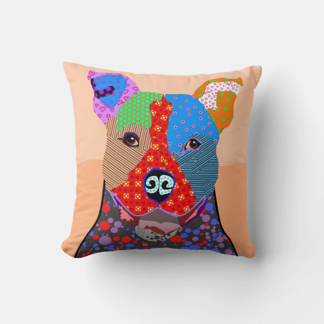 Niedlicher bunter Patchwork Pitbull Hund Kissen (Vorderseite)