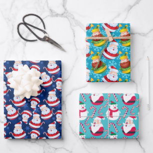 Niedlicher bunter Weihnachtsmann und Schneemann Geschenkpapier Set
