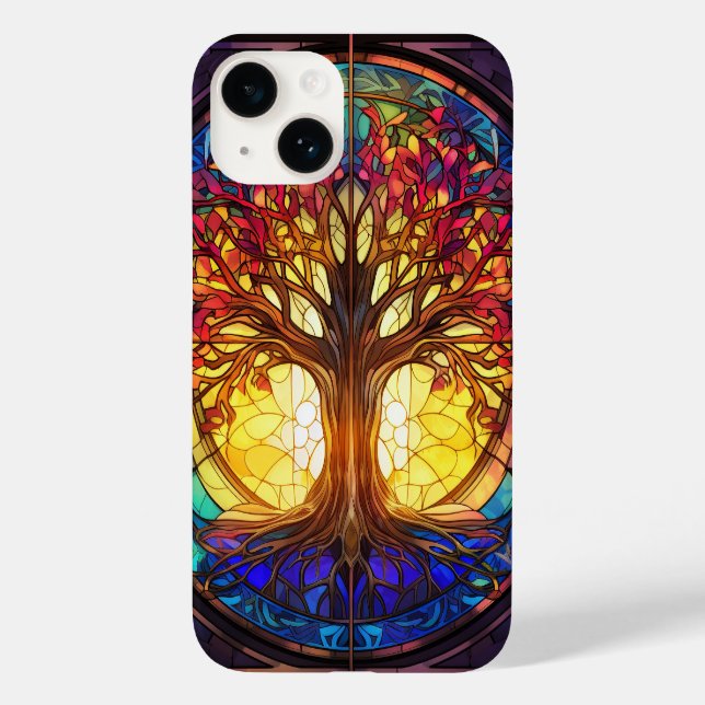 Niedlicher Buntglasbaum Case-Mate iPhone 14 Hülle (Rückseite)