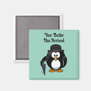 Niedlicher Butler Penguin Cartoon mit Schirm Magnet