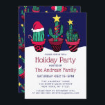 Niedlicher Cactus Christmas Tree Lights Holiday Einladung<br><div class="desc">Diese niedliche, künstlerische und lustige Weihnachtsfeier lädt zum Festen und Feiern ein. Es ist mit einer handgezeichnet Darstellung von Rot-, Grün-, Schwarz- und Multikulturalbäumen versehen, die Gartenflächen, Lichter, Ziergegenstände, Zuckerrohr, Sternenkuchen und einen Weihnachtshut auf einem weißen Schneebett und einem dunkelblau-marineblauen Himmel umfasst. Es ist künstlerisch, festlich, bezaubernd und einzigartig; perfekt,...</div>