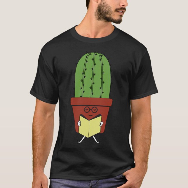 Niedlicher Cactus Reading Books Funny Book Lover R T-Shirt (Vorderseite)