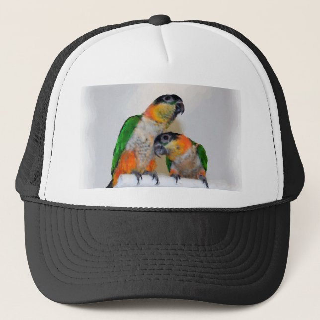 Niedlicher Caique-Papageien-Paar-Hut Truckerkappe (Vorderseite)