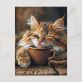 Niedlicher Calico Cat Kaffeetag Postkarte