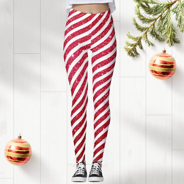 Niedlicher Candy Cane Glitzer Strickmuster Leggings (Von Creator hochgeladen)