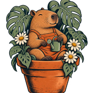 Niedlicher Capybara-Gärtner in einem Pflanzkübel T-Shirt