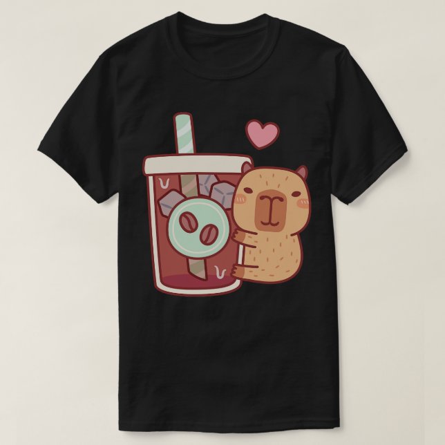 Niedlicher Capybara-Hugs-Icous-Kaffee T-Shirt (Design vorne)