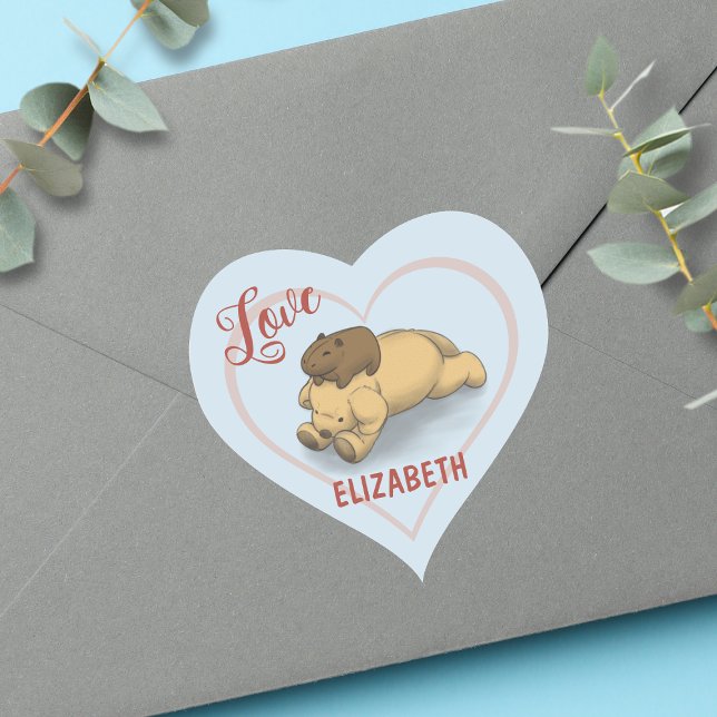 Niedlicher Capybara-Name und Welpenblauer Name Herz-Aufkleber (Spread love with our adorable capybara and puppy sticker.)