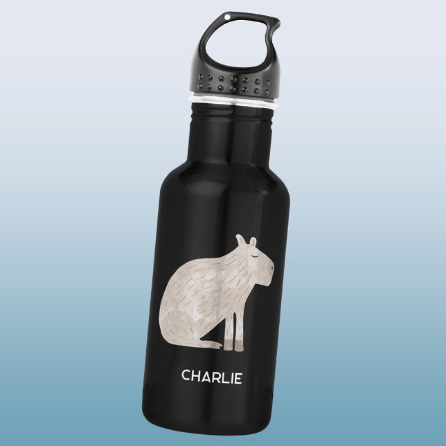 Niedlicher Capybara-Personalisierter Name Edelstahlflasche (Fun watercolor Capybara personalized custom name water bottle)