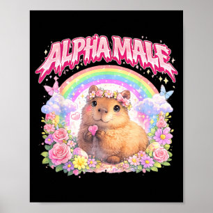 Niedlicher Capybara-Regenbogen-Blumen-Funny für Mä Poster