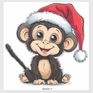 Niedlicher Cartoon Affe Weihnachtsmannmütze tragen Aufkleber