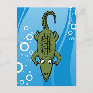 Niedlicher Cartoon-Alligator mit Wasserhintergrund Postkarte