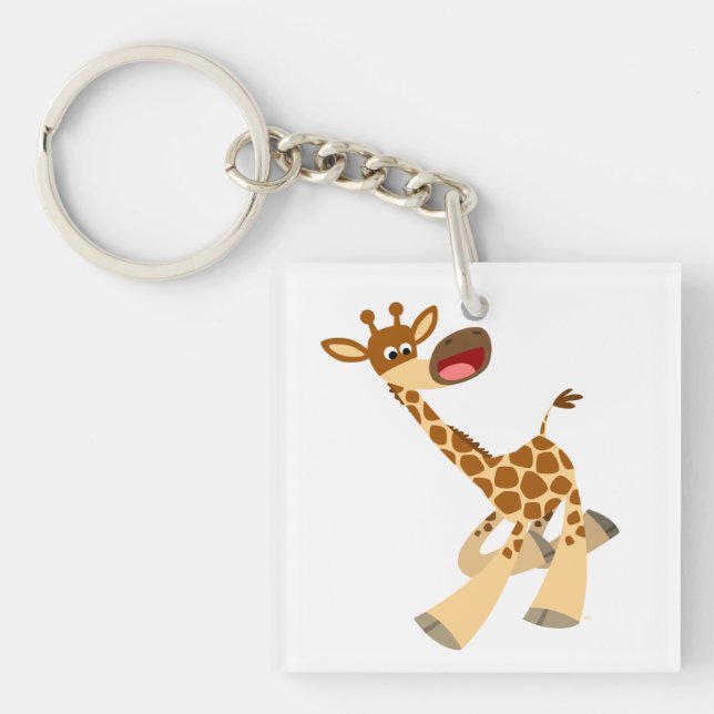 Niedlicher Cartoon Ambling Giraffe Akryllischer Sc Schlüsselanhänger (Vorderseite)
