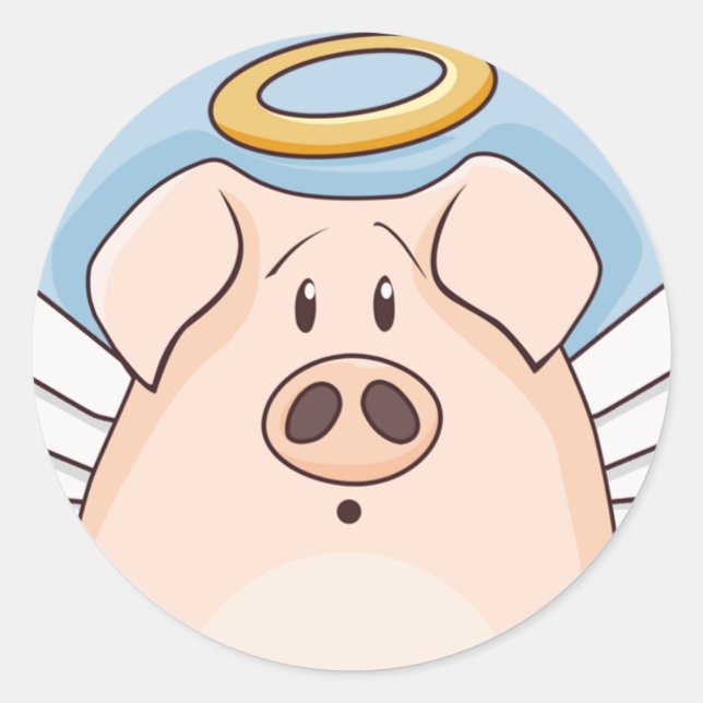 Niedlicher Cartoon Angel Pig Runder Aufkleber (Vorderseite)