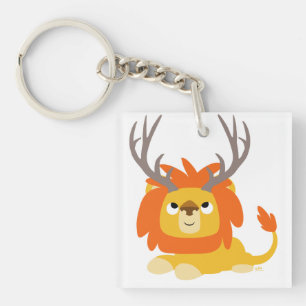 Niedlicher Cartoon Antlerbeschichteter Löwe Akryll Schlüsselanhänger
