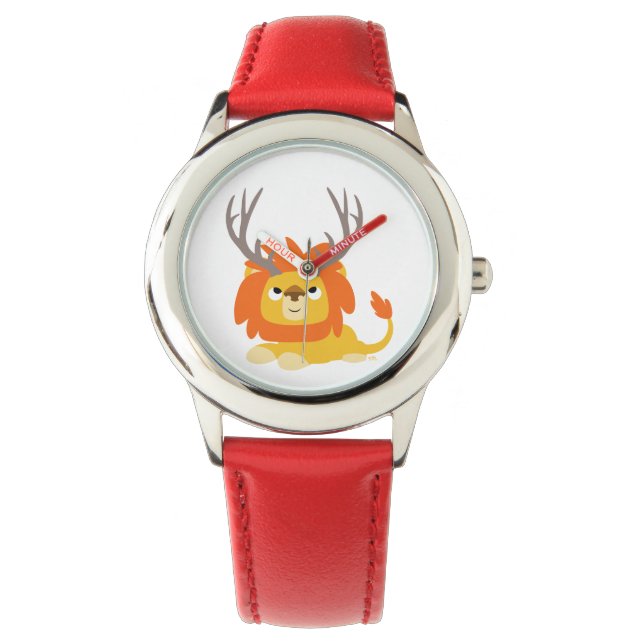 Niedlicher Cartoon Antlergelb Lion Watch Armbanduhr (Vorderseite)