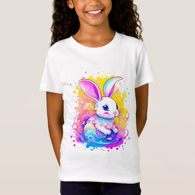 Niedlicher Cartoon auf farbenprächtigem Hintergrun T-Shirt (Vorderseite)