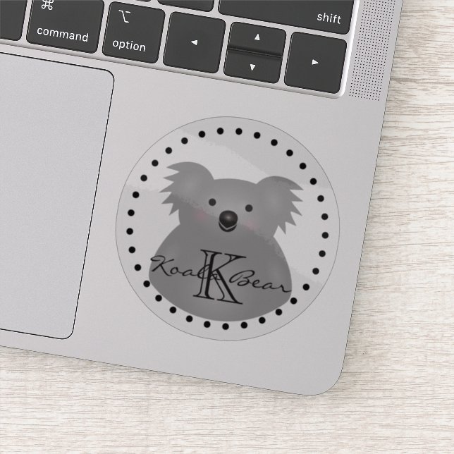 Niedlicher Cartoon Australien Koala Bear Monogram  Aufkleber (Detail)