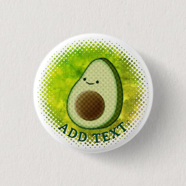 Niedlicher Cartoon Avocado Aquarellfarbe Button (Vorderseite)
