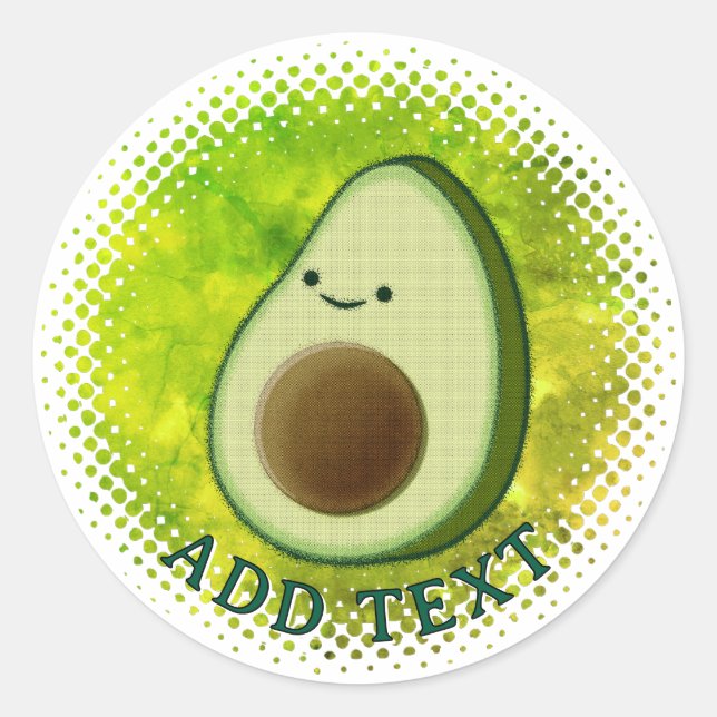Niedlicher Cartoon Avocado Aquarellfarbe Runder Aufkleber (Vorderseite)