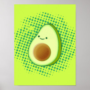 Niedlicher Cartoon Avocado auf einem störenden grü Poster