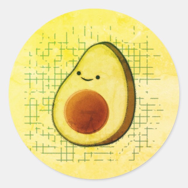 Niedlicher Cartoon Avocado im Hintergrund Runder Aufkleber (Vorderseite)