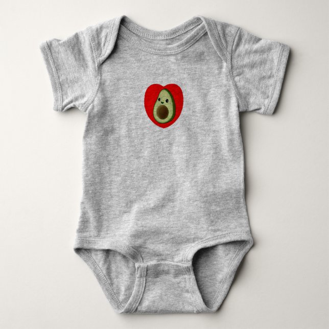 Niedlicher Cartoon Avocado im Roten Herzen Baby Strampler (Vorderseite)