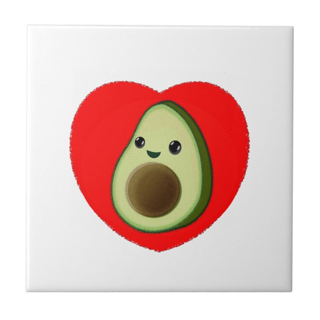 Niedlicher Cartoon Avocado im Roten Herzen Fliese (Vorderseite)