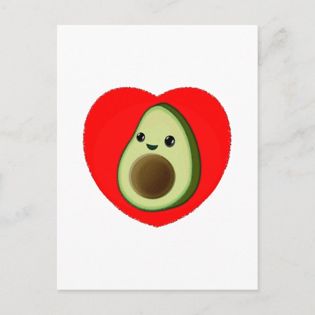 Niedlicher Cartoon Avocado im Roten Herzen Postkarte (Vorderseite)