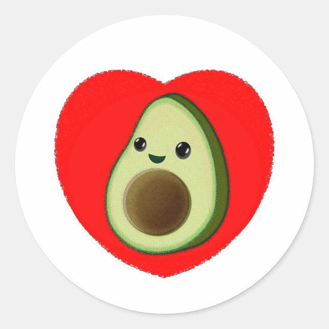 Niedlicher Cartoon Avocado im Roten Herzen Runder Aufkleber (Vorderseite)