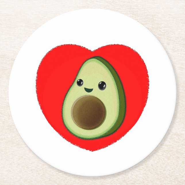 Niedlicher Cartoon Avocado im Roten Herzen Runder Pappuntersetzer (Vorderseite)