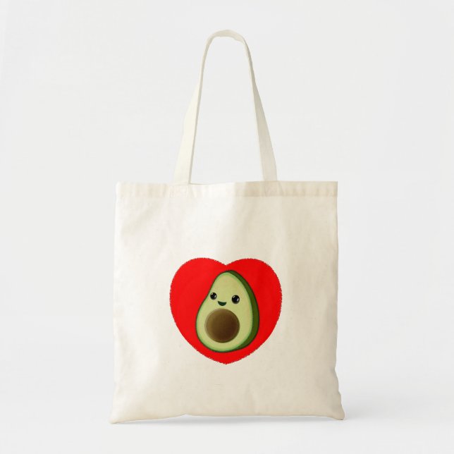 Niedlicher Cartoon Avocado im Roten Herzen Tragetasche (Vorne)
