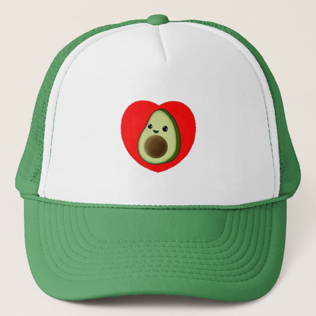 Niedlicher Cartoon Avocado im Roten Herzen Truckerkappe (Vorderseite)