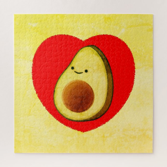Niedlicher Cartoon Avocado in Rotem Herzen Malerei (Vertikal)