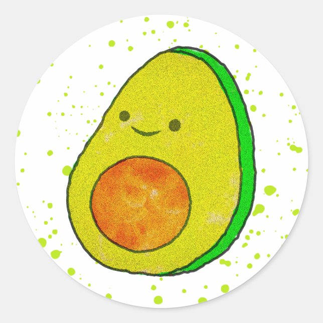 Niedlicher Cartoon Avocado Wasserfarbe Runder Aufkleber (Vorderseite)