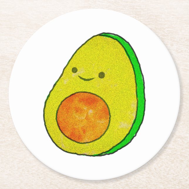 Niedlicher Cartoon Avocado Wasserfarbe Runder Pappuntersetzer (Vorderseite)