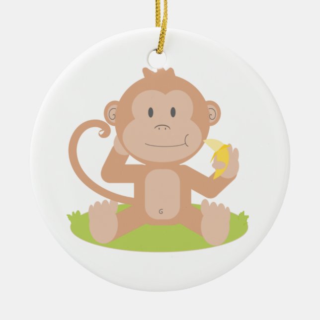 Niedlicher Cartoon-Baby-Affe, der Banane sitzt und Keramikornament (Vorne)