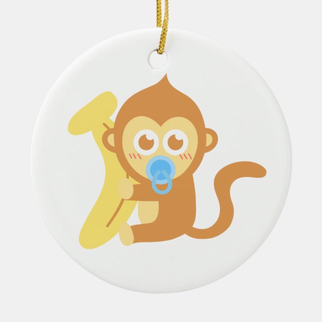 Niedlicher Cartoon-Baby-Affe mit Banane Keramikornament (Vorne)