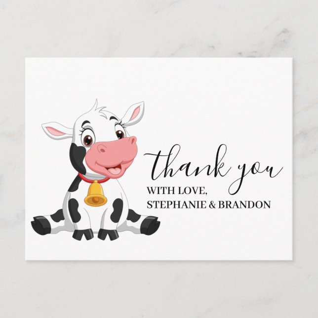 Niedlicher Cartoon Baby Cow Danke Karte (Vorderseite)