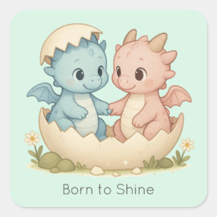 Niedlicher Cartoon Baby Dragons Pastell Fantasy Quadratischer Aufkleber