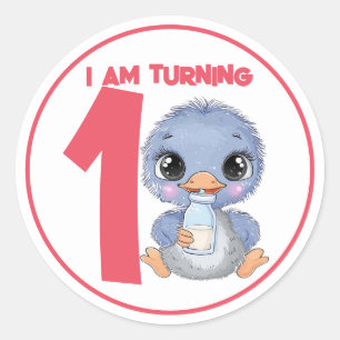 Niedlicher Cartoon Baby Emu Geburtstag Runder Aufkleber