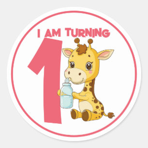 Niedlicher Cartoon Baby Giraffe Geburtstag Runder Aufkleber