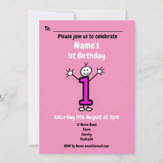 Niedlicher Cartoon Baby Girl Erstgeburt Rosa Party Einladung